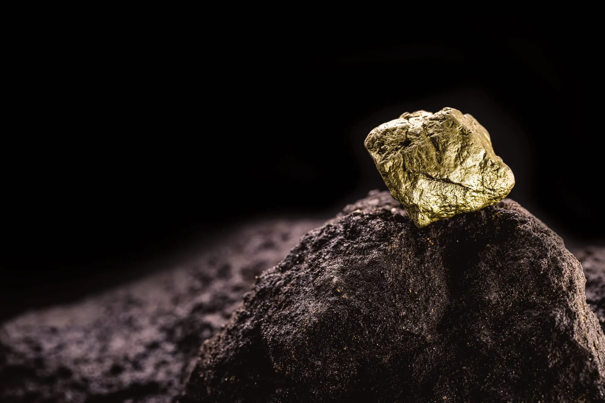 Gold nugget resting on dark ore
